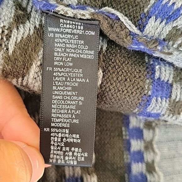 XXI FOREVER 21 Blue Brown Gray Fair Isle Knit Long Sleeved Cardigan Sweater sz M - Picture 12 of 14